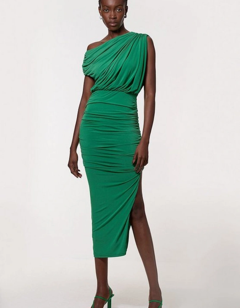 Jersey Crepe Asymmetric Neckline Maxi Dress