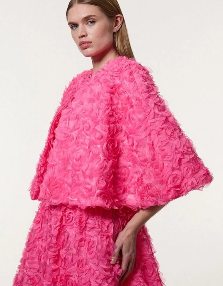 Textured Rosette Woven Cropped Cape