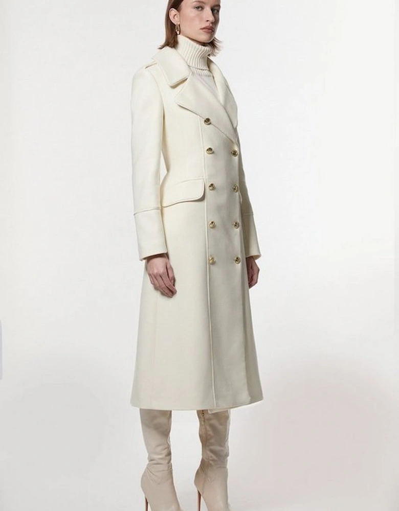 Premium Italian Manteco Wool Military Double Breasted Tailored Midi Coat