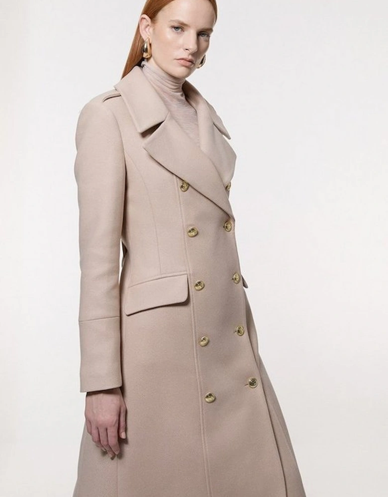 Premium Italian Manteco Wool Military Double Breasted Tailored Midi Coat