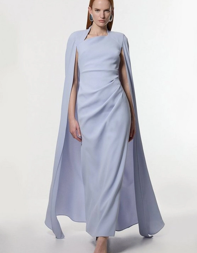 Soft Tailored Asymmetric Neck Cape Maxi Dress