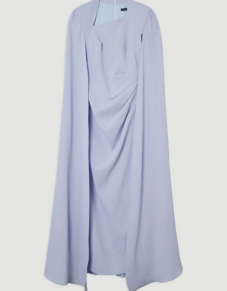 Soft Tailored Asymmetric Neck Cape Maxi Dress