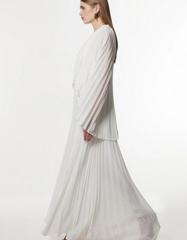 Tall Pleated Cape Sleeve Low Back Maxi Dress