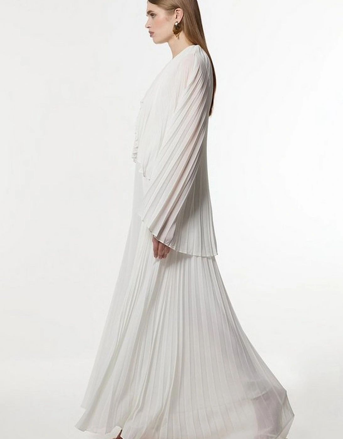 Tall Pleated Cape Sleeve Low Back Maxi Dress, 4 of 3