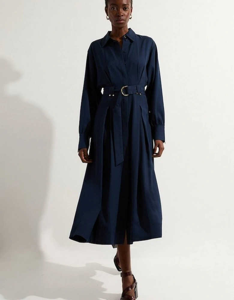 Premium Viscose Linen Belted Woven Shirt Dress