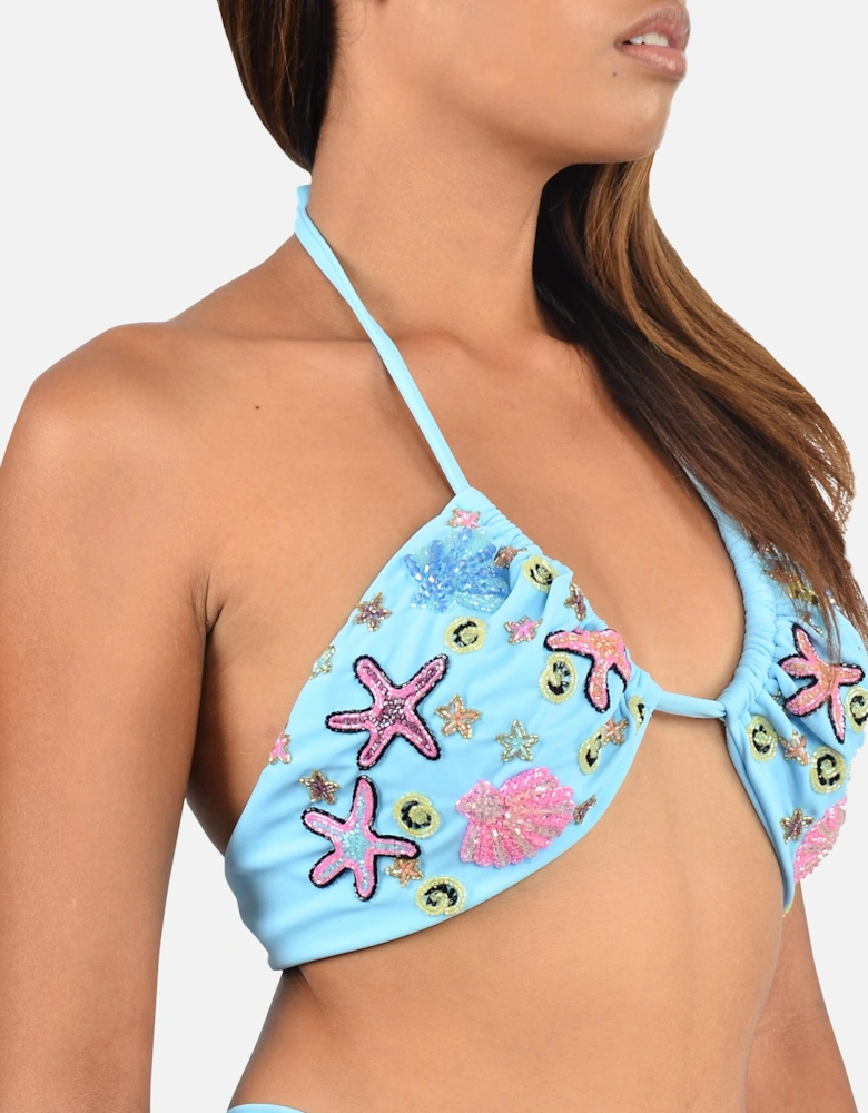 Fia Tropical Hand Embroidered Bikini Top Lilac