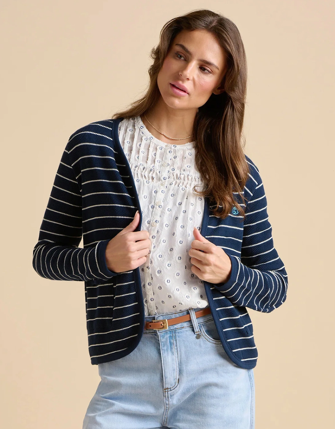 Women's Navy Stripe Sweat Jacket, 5 of 4