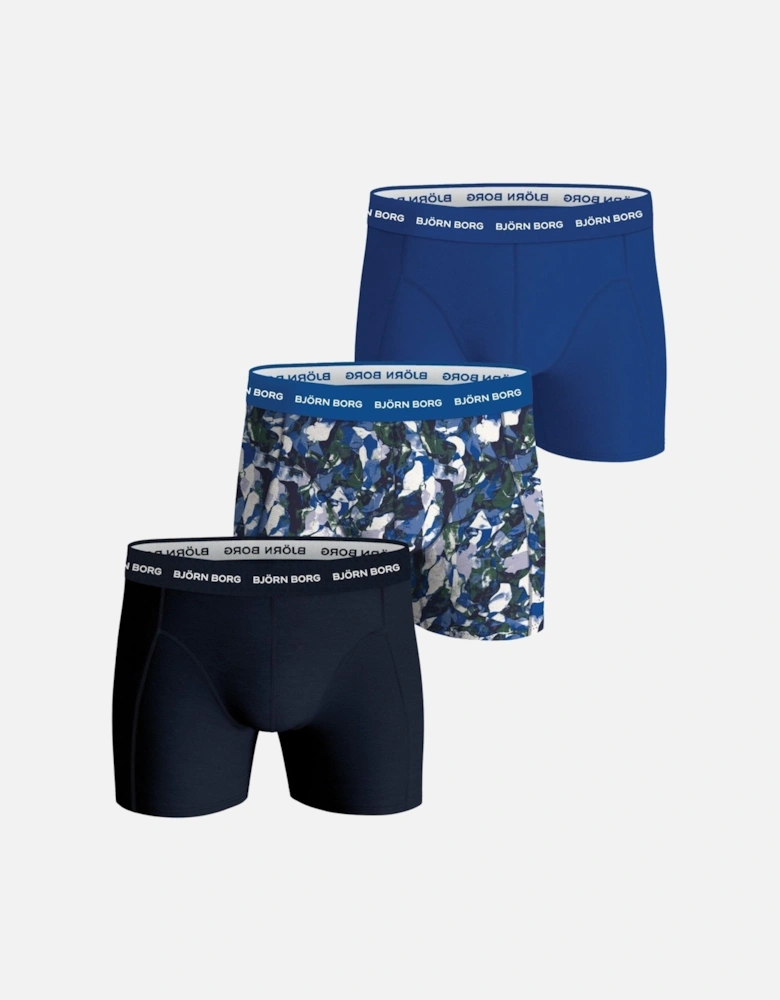 3-Pack Painted Leaves Print Boxer Briefs, Blue/Navy