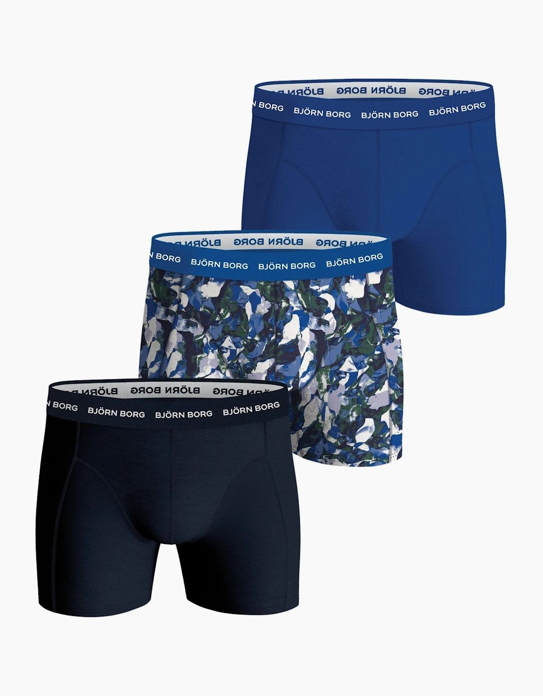 Bjorn Borg Mens 3-Pack Painted Leaves Print Boxer Briefs, Blue/Navy - Size: 39/38/32