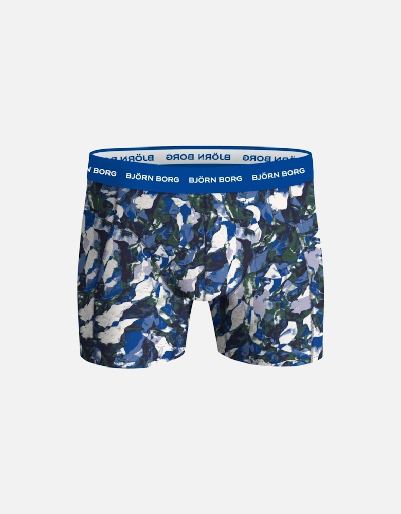 3-Pack Painted Leaves Print Boxer Briefs, Blue/Navy