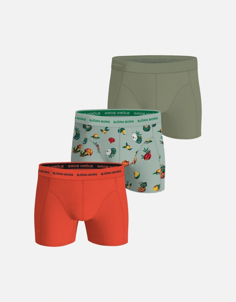 3-Pack Fruit Print Boxer Briefs, Olive/Orange