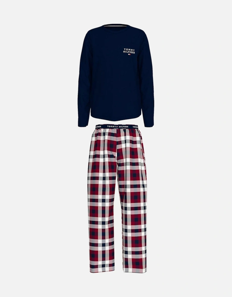 Boys Tartan Flannel Pyjama Set, Navy/Rouge