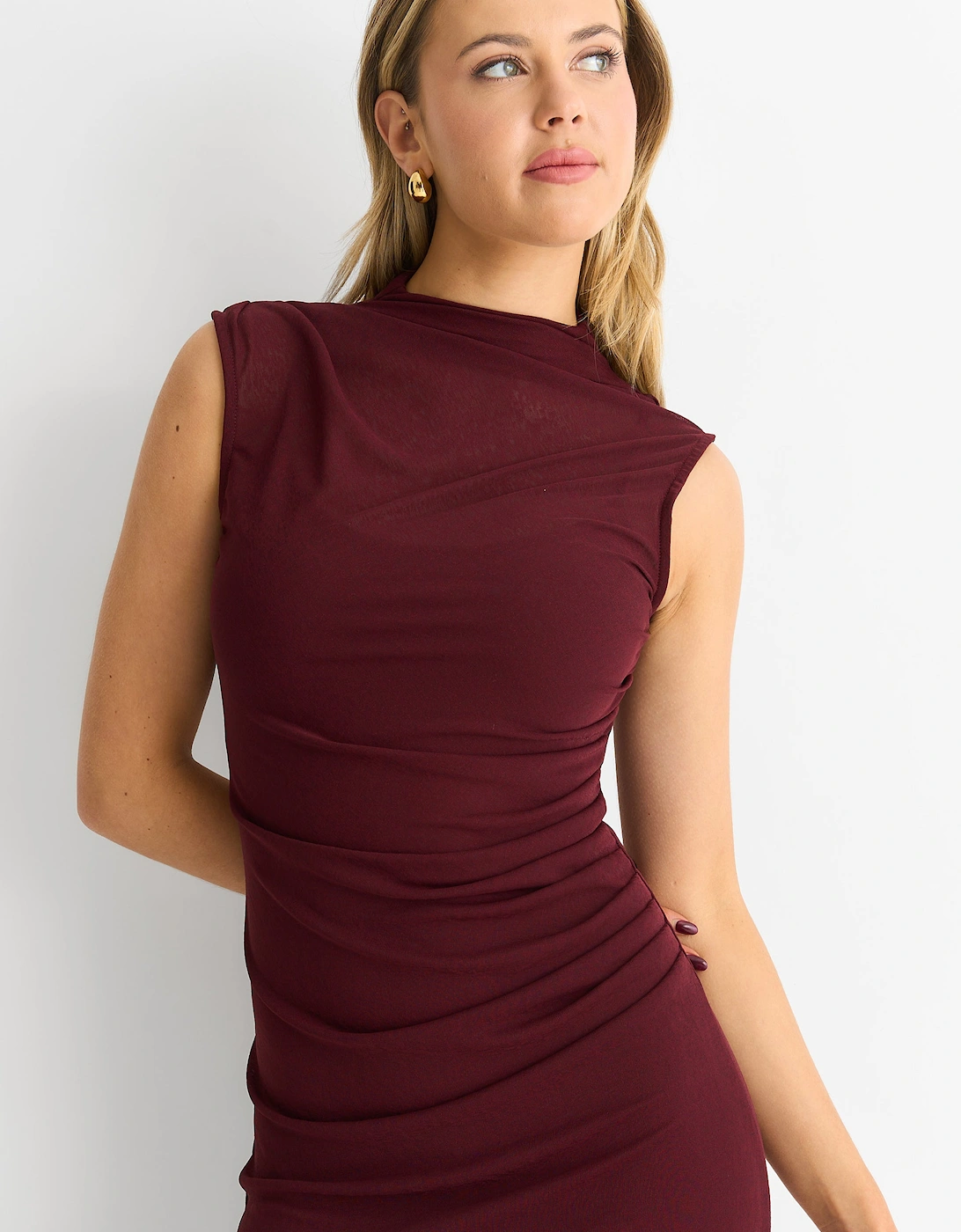 Plain Ruched Jersey Midi Dress