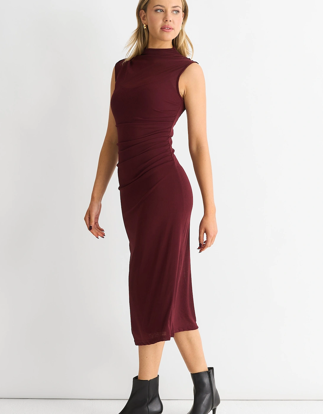 Plain Ruched Jersey Midi Dress