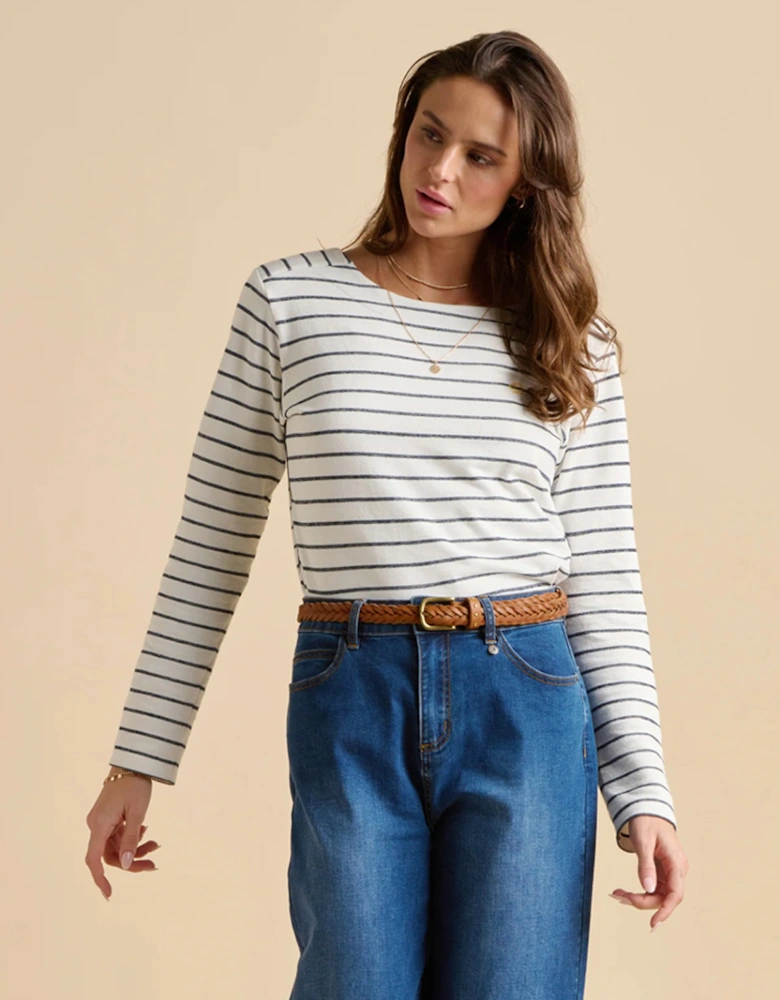 Women's Stripe Bella Crew Neck Sweat Cream