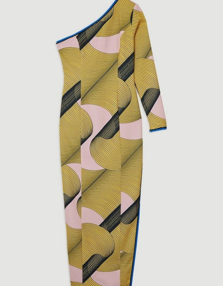 Amelia Graham Printed Cady One Shoulder Maxi Dress