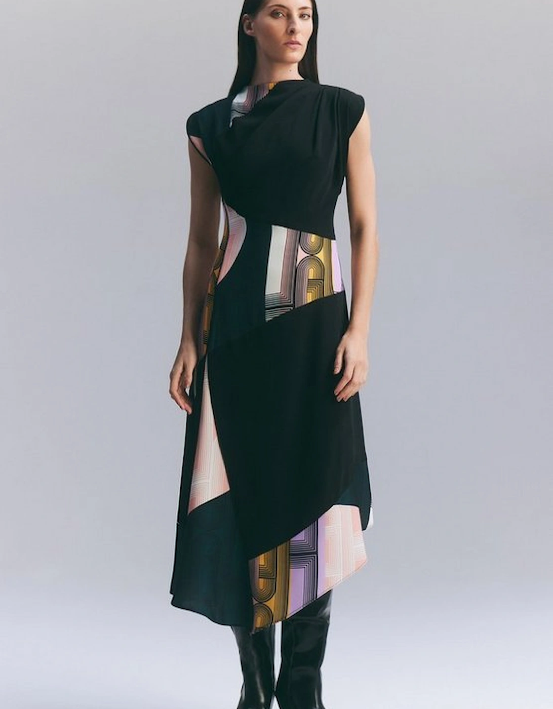 Amelia Graham Soft Tailored Colour Block Printed Midi Dress, 5 of 4