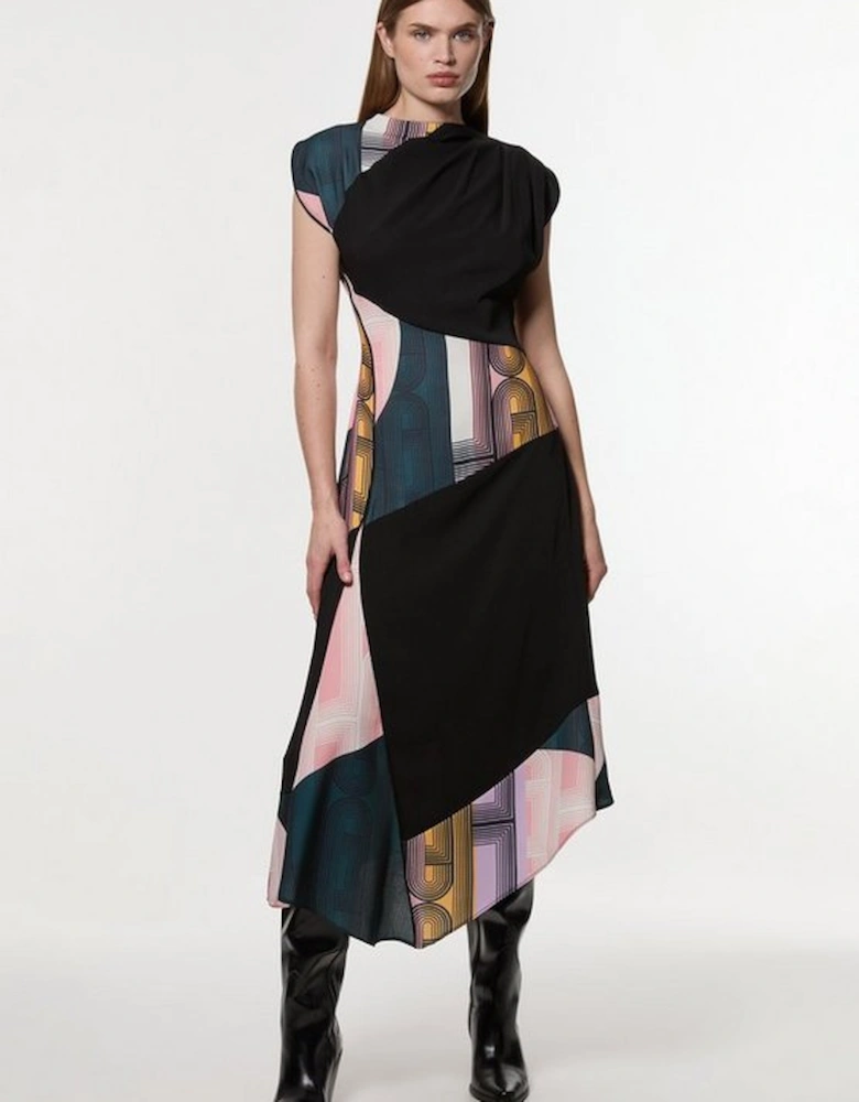 Amelia Graham Petite Soft Tailored Colour Block Printed Midi Dress