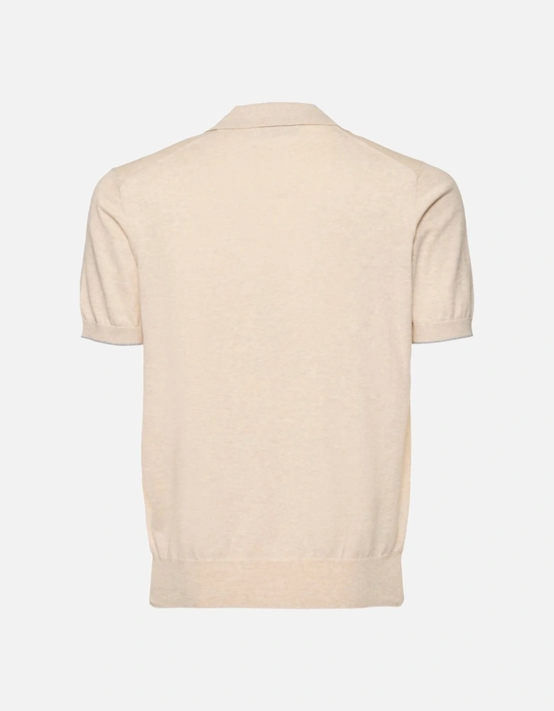 Open Neck Knitted Polo Shirt Beige