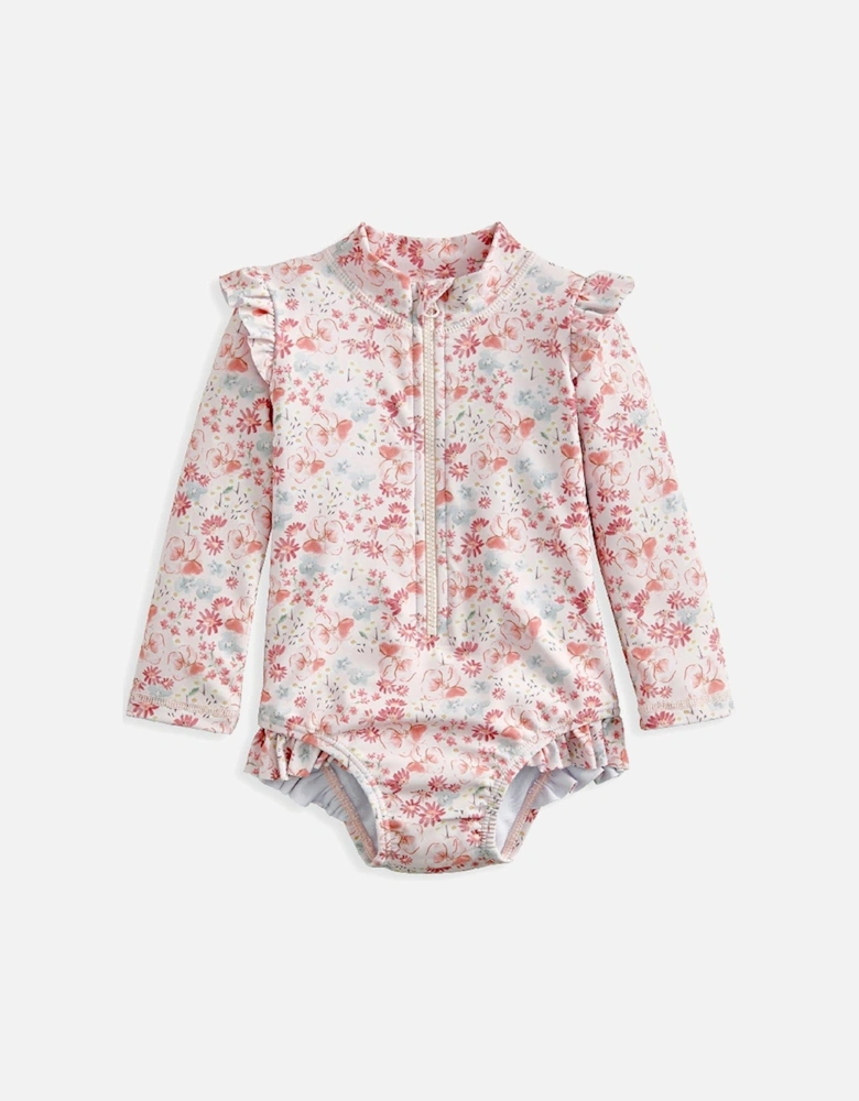 Baby Girls Long Sleeve Floral Swimsuit - Pink