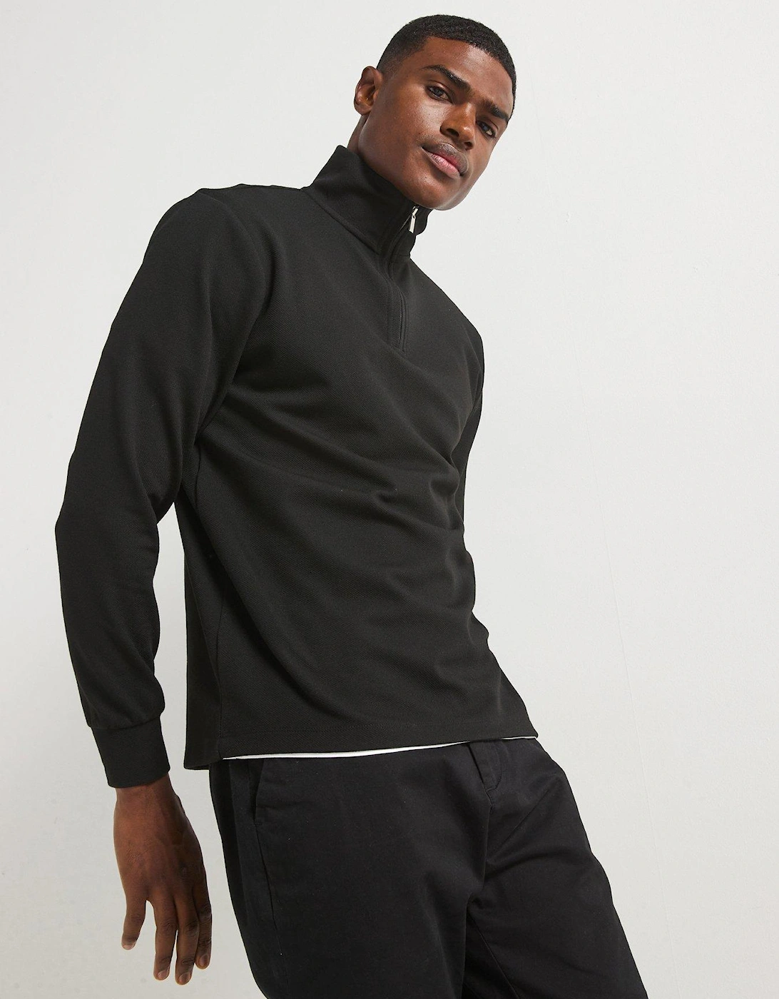 Slim Fit Smart Pique 1/2 Zip Sweat Top - Black, 7 of 6