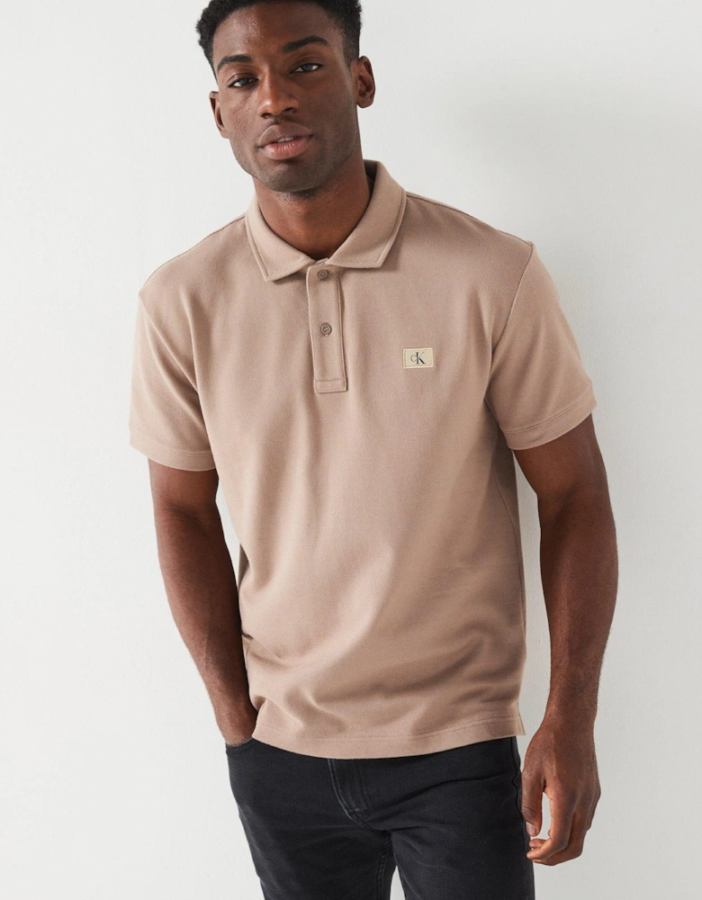 Left Chest Woven Label Polo Shirt - Stone