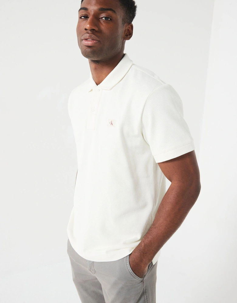 Left Chest Woven Label Polo Shirt - Off White