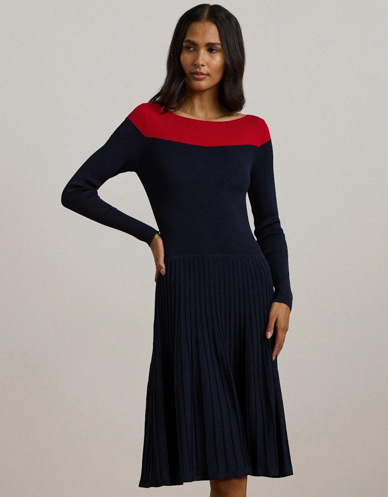 Patney Long Sleeve Day Dress - Navy