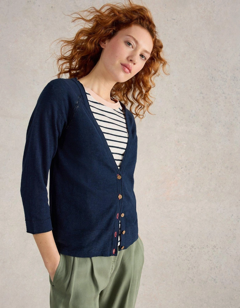 Naria Linen Blend Cardi - Navy