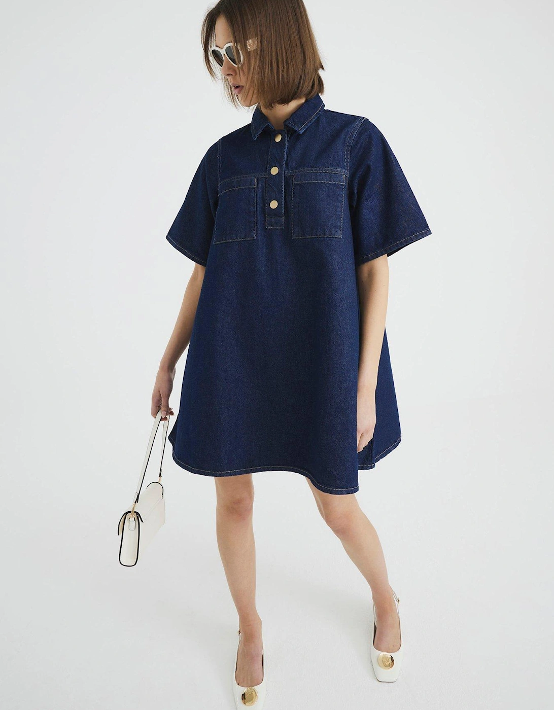 Collar Detail Denim Shirt Dress - Dark Denim - Blue, 2 of 1