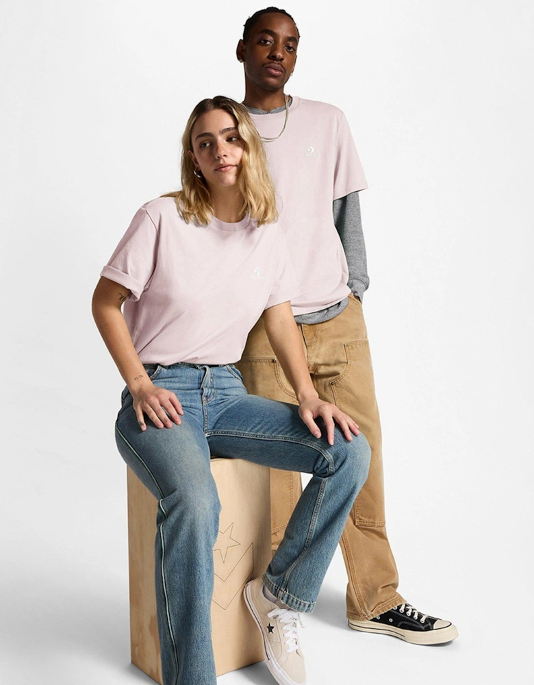 Unisex Left Chest Star Chevron Embroidered T-Shirt - Light Pink