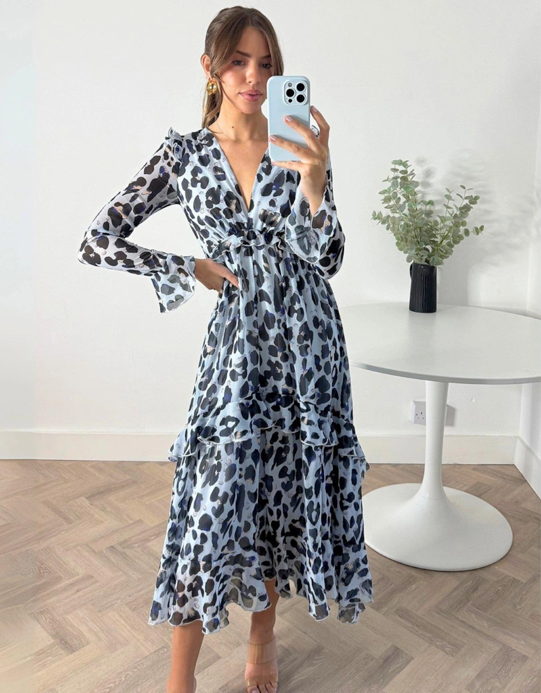 Animal Print Midi Dress - Blue