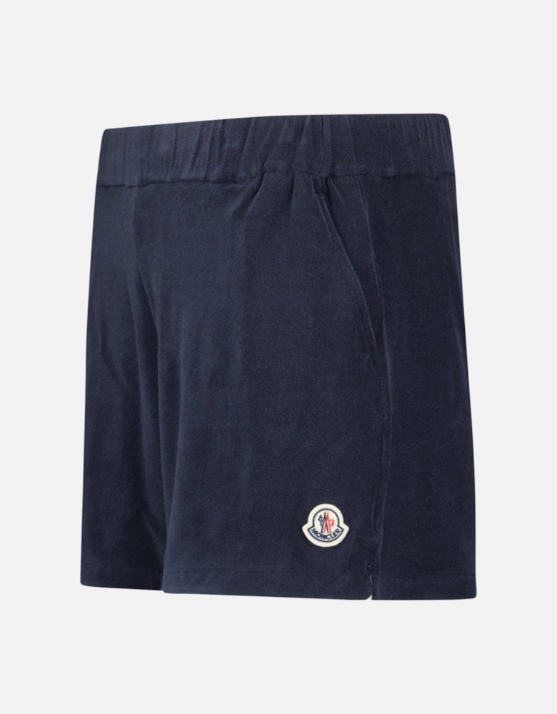 Logo-Patch Velour Shorts in Navy