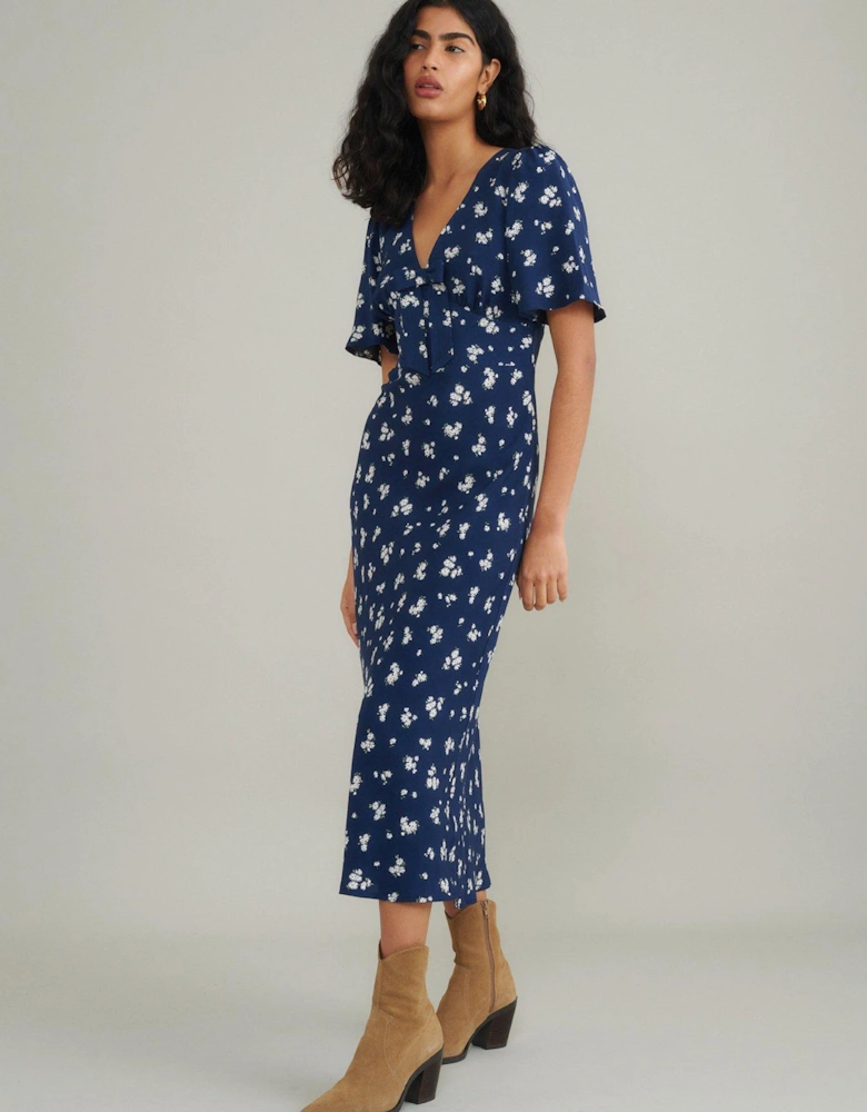 Faith Bow Front Midi Dress - Blue