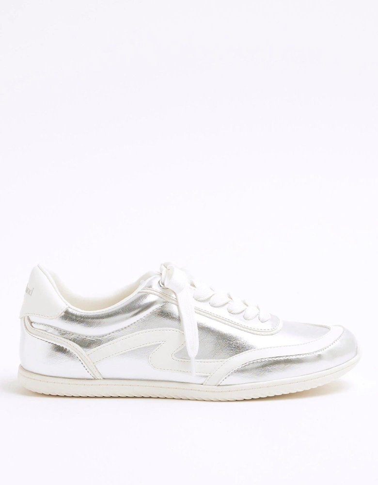 Slim Lace Up Trainer - Silver