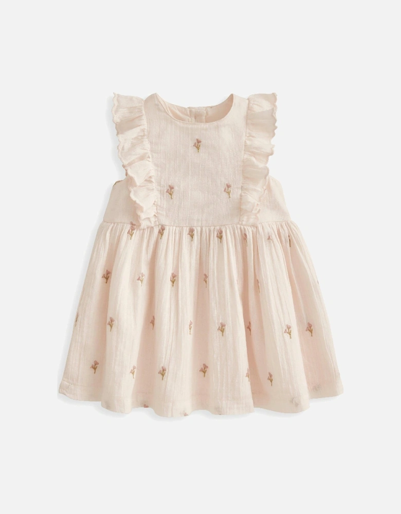 Baby Girls Embroidered Frill Dress - Pink