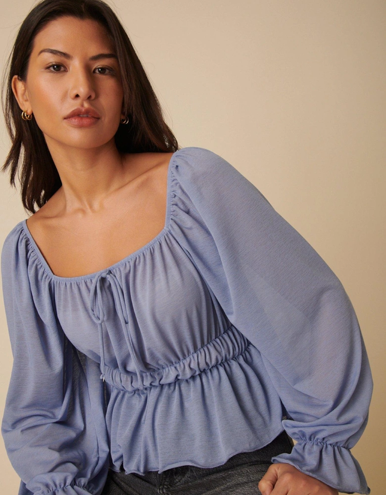 Square Neck Blouse - Blue