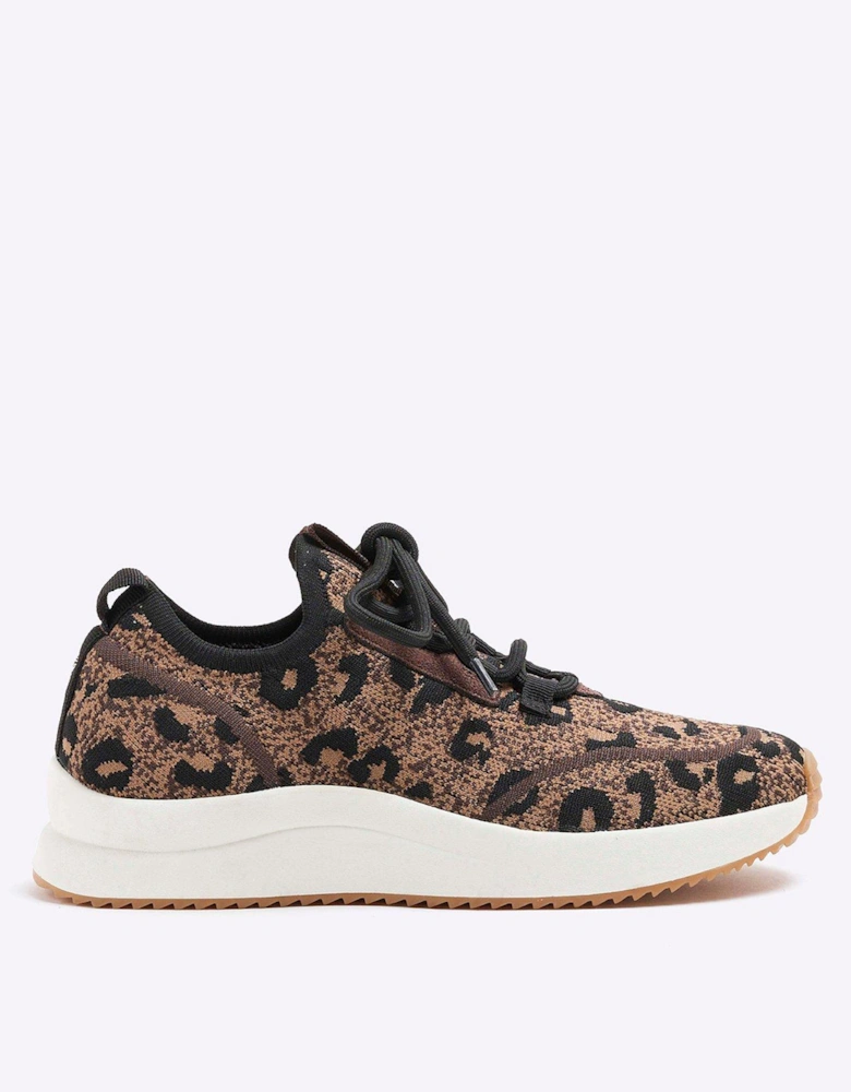 Leopard Knitted Trainer - Brown