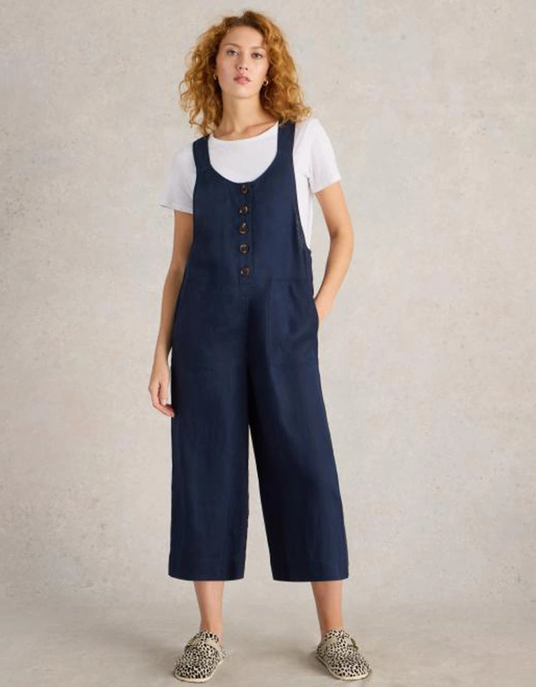 Women's Viola Linen Dungaree Short Dark Navy