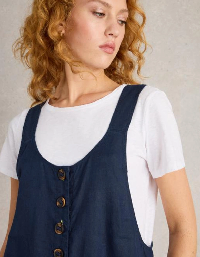 Women's Viola Linen Dungaree Short Dark Navy