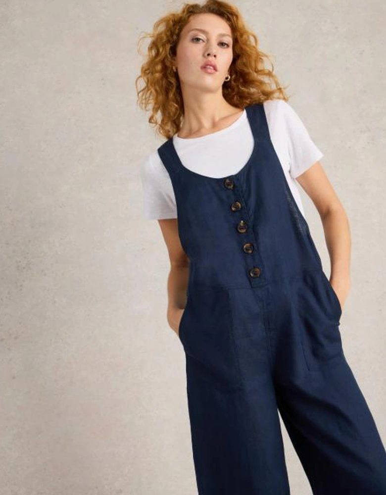 Women's Viola Linen Dungaree Regular Dark Navy