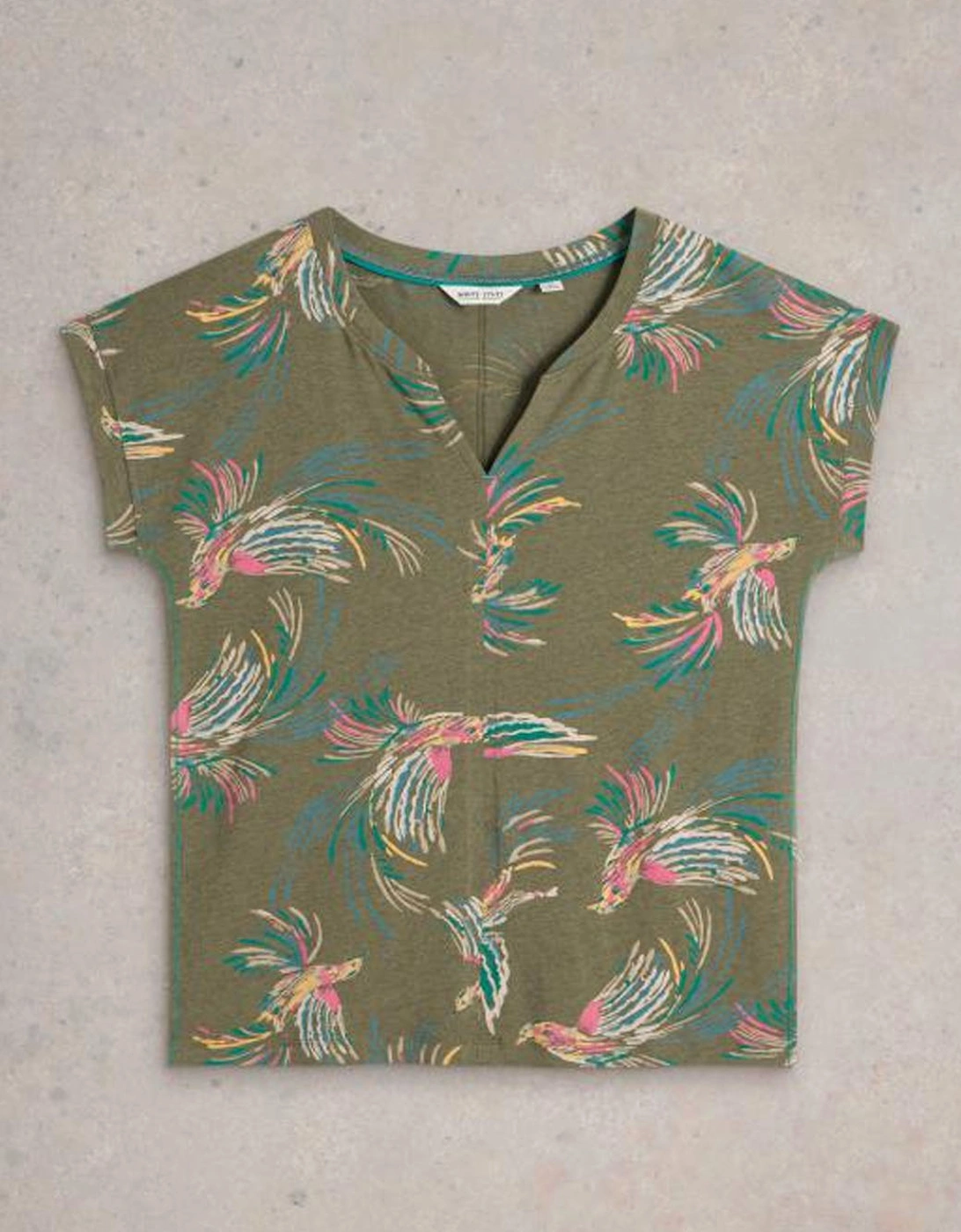 Women's Nelly Notch Neck Tee Green Print