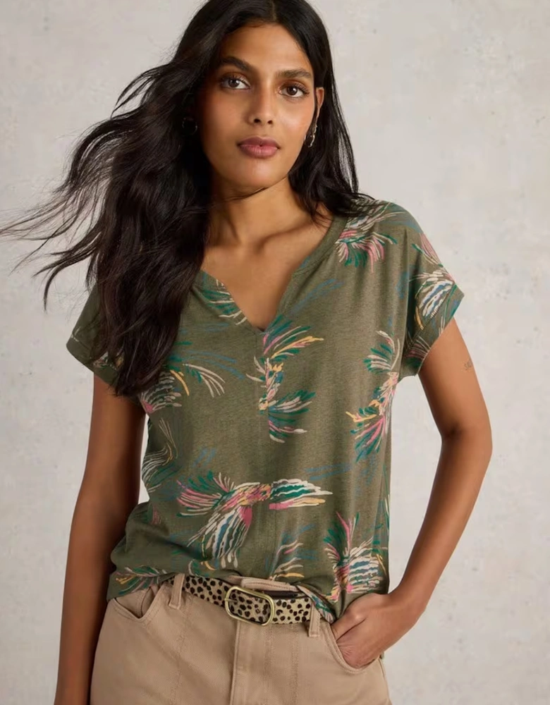 Women's Nelly Notch Neck Tee Green Print