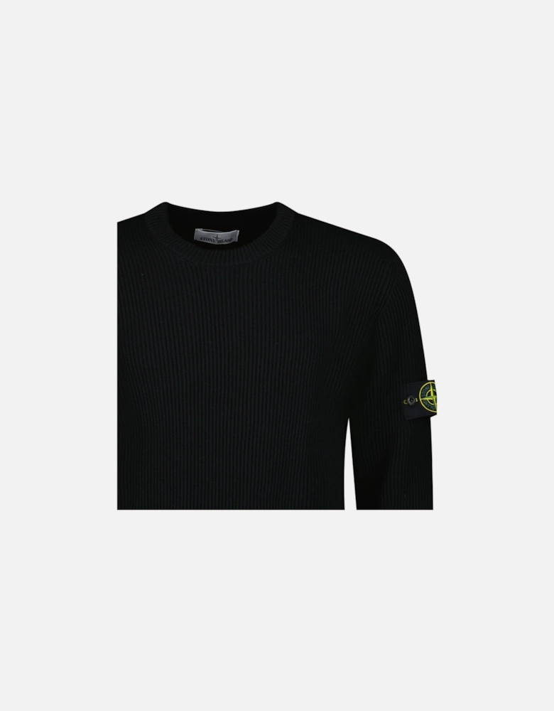 Full Rib RWS Wool Crewneck Sweater with Band Motif in Black