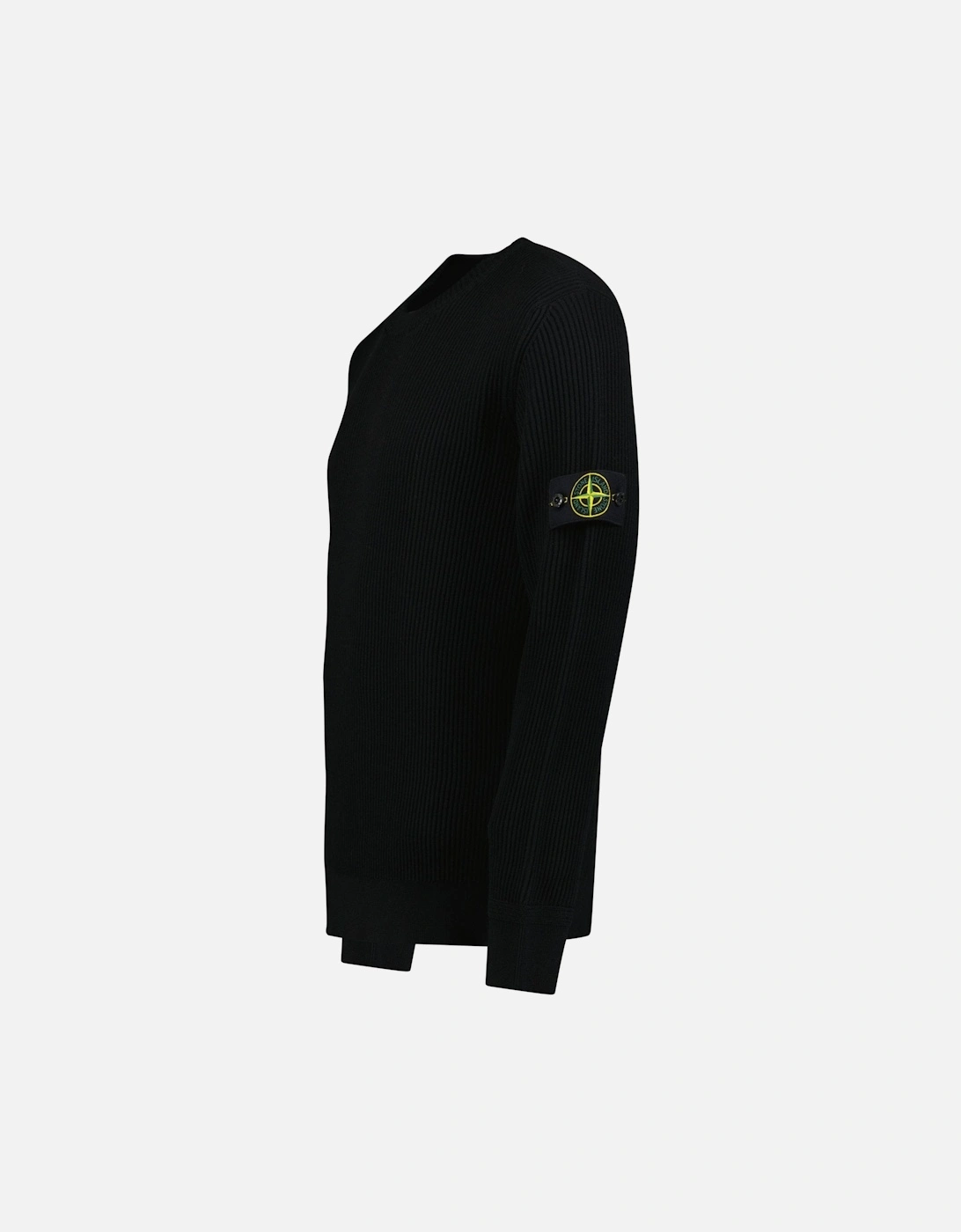 Full Rib RWS Wool Crewneck Sweater with Band Motif in Black