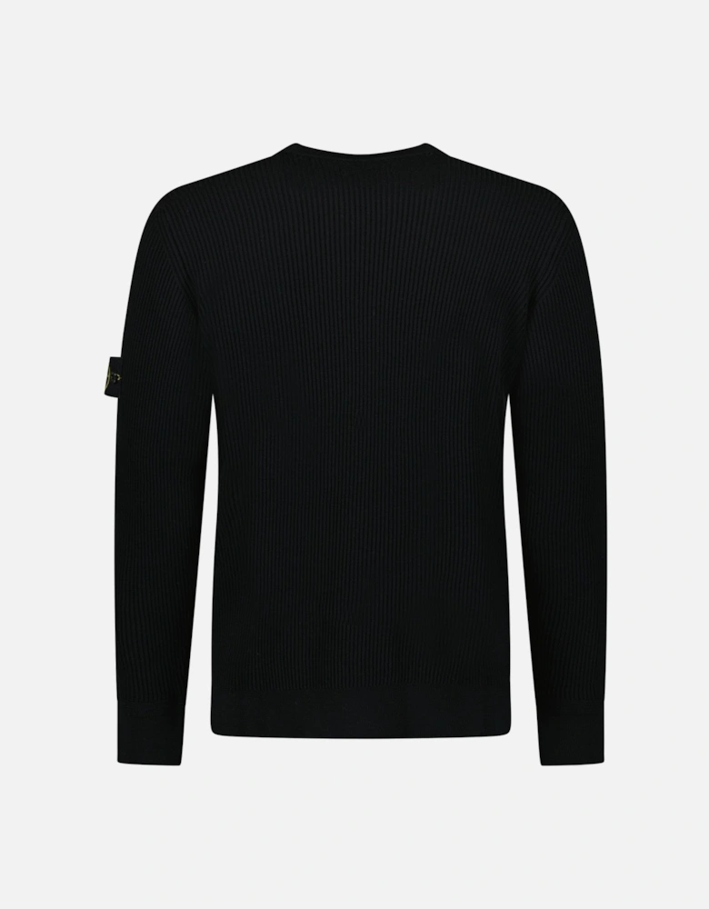 Full Rib RWS Wool Crewneck Sweater with Band Motif in Black