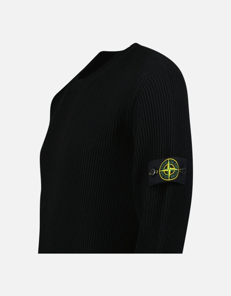 Full Rib RWS Wool Crewneck Sweater with Band Motif in Black