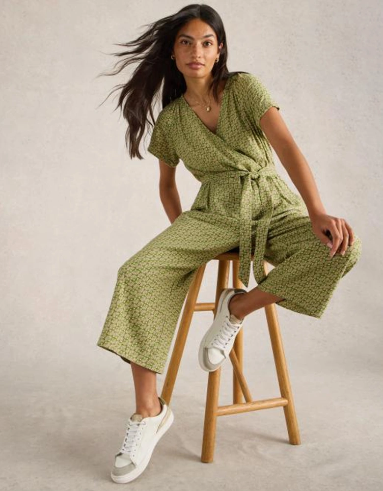 Women's Verity Linen Blend Jumpsuit Petite Green Print