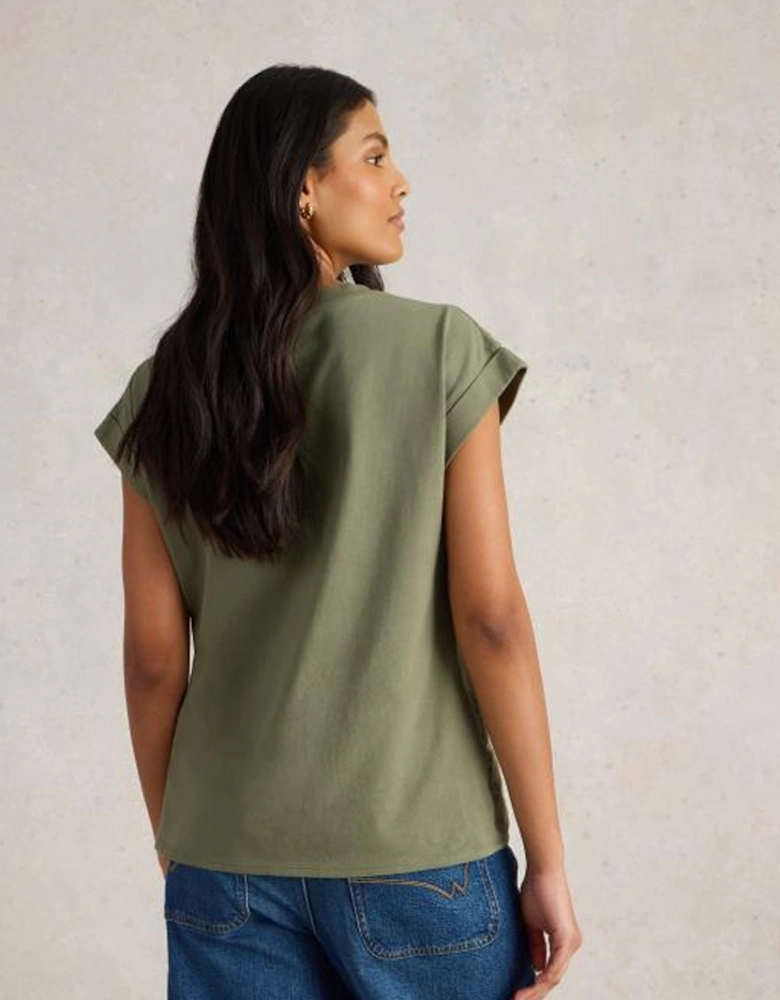 Women's Betty Broderie Tee Khaki Green