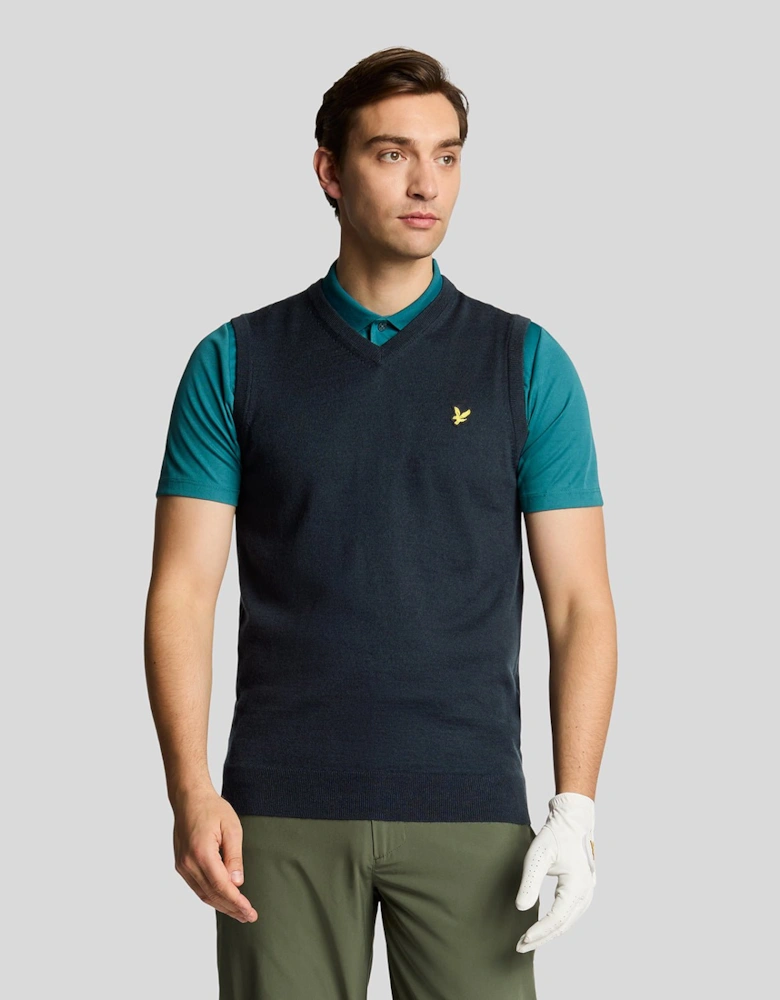 Golf Merino Blend Knitted V-Neck Vest